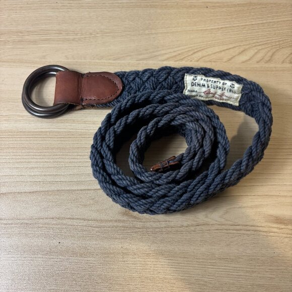 Vintage Ralph Lauren Denim & Supply Belt Double Ring D Ring Woven Blue 48"
